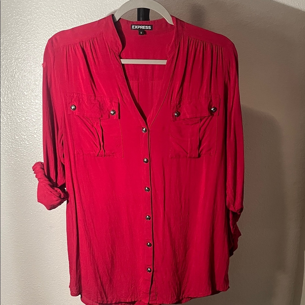 Express Women's Vibrant Red Button-Down Shirt
